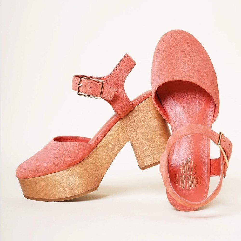 NIB Charlotte Stone Sal Suede Platform Clogs Sandals in Cerise Pink size 12 RARE